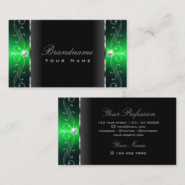 Tarjeta De Visita Joyas de contrabando negras y verdes nobles Orname (Anverso / Reverso)