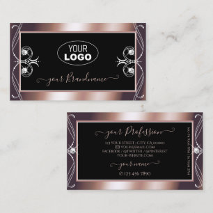 Tarjeta De Visita Joyas de espuma de oro de Rosa negro de lujo con l