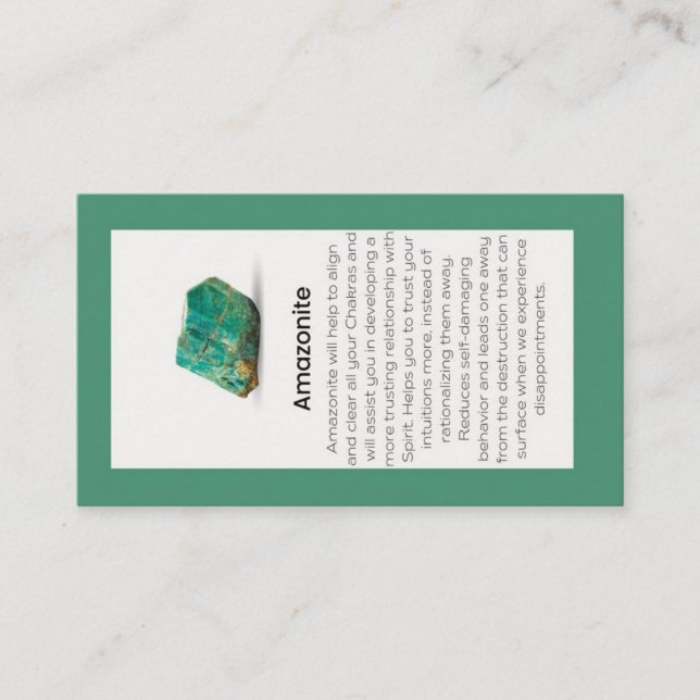 Tarjeta De Visita Joyas de Gemstone con significado de cristal amazó (Anverso)