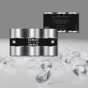 Tarjeta De Visita Joyas espumosas de color negro plateado de lujo co