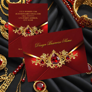 Tarjeta De Visita Joyas Gemas Rojo Dorado Elegante Regio Impresionan