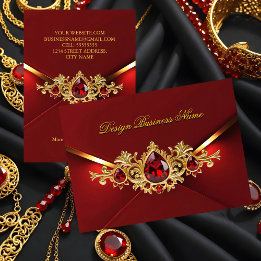 Tarjeta De Visita Joyas Gemas Rojo Oro Elegante Regio Impresionante