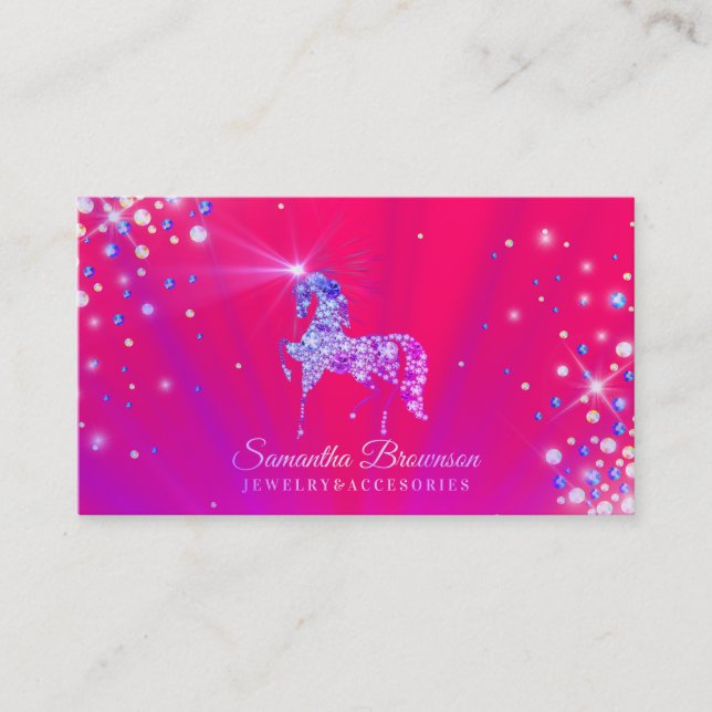 Tarjeta De Visita Joyas Gems Diamond Pink Unicorn (Anverso)