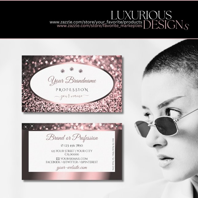 Tarjeta De Visita Joyas Purpurinas Nobles Rosas de piel rosa y blanc (Subido por el creador)