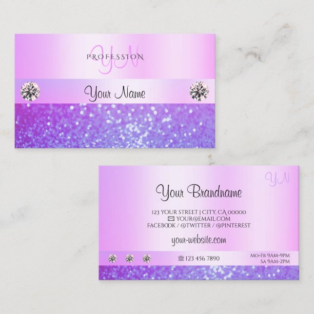 Tarjeta De Visita Joyas Purpurinas púrpura pastel Glamour monograma (Anverso / Reverso)