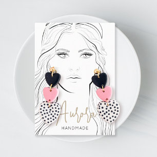 Tarjeta De Visita Joyas simples de dibujo de Chica blanco y negro