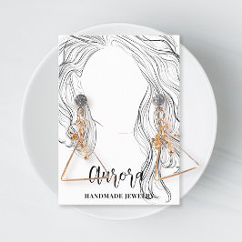 Tarjeta De Visita Joyas simples de dibujos de pelo ondulados en blan