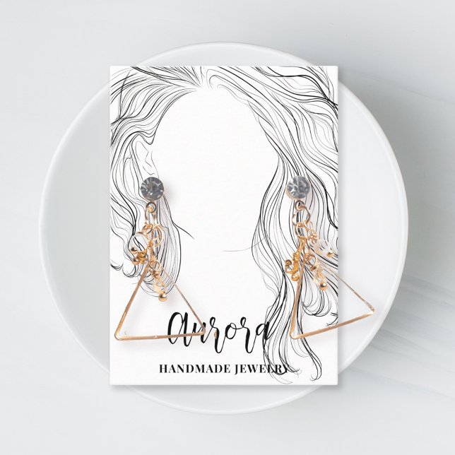 Tarjeta De Visita Joyas simples de dibujos de pelo ondulados en blan (Subido por el creador)