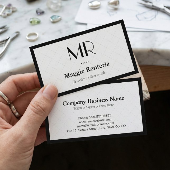 Tarjeta De Visita Joyer / Silvermith - Monograma de estilo limpio (Subido por el creador)