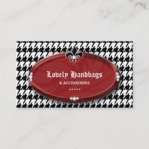 Tarjeta De Visita Joyería Bl rojo de la flor de lis de Houndstooth