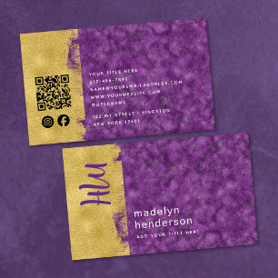 Tarjeta De Visita Joyería Codigo QR Amethyst Gold Pincel Redes Socia