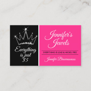 Tarjeta De Visita Joyería de diamantes con corona negra rosa brillan