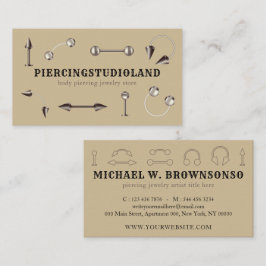 Tarjeta De Visita Joyería de estudio de piercing minimalista beige