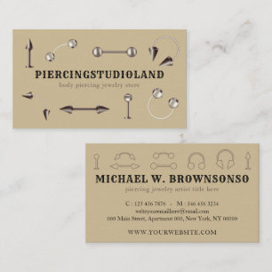 Tarjeta De Visita Joyería de estudio de piercing minimalista beige
