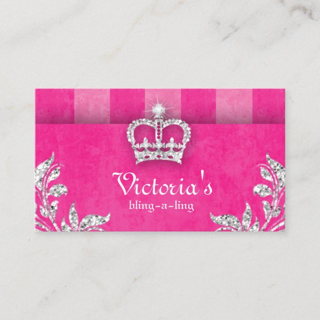 Tarjeta De Visita Joyería deja franjas coronadas rosadas (Anverso)