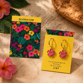 Tarjeta De Visita Joyería Floral Tropical | Fondo Amarillo Elegante