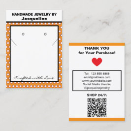 Tarjeta De Visita Joyería Hecha a Mano Naranja Blanco Lunares