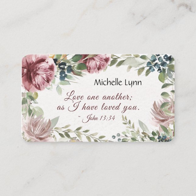 Tarjeta De Visita Juan 13:34 Amarse mutuamente Floral acuarela (Anverso)