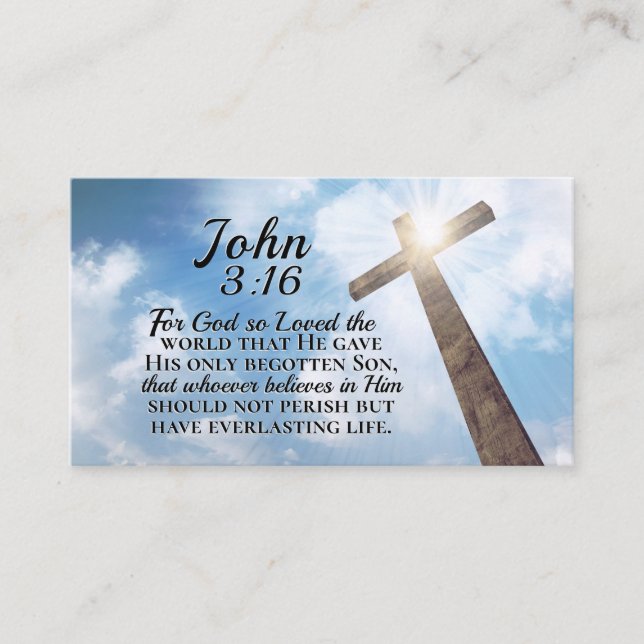 Tarjeta De Visita Juan 3:16 Dios amó a la Cruz Mundial de Madera (Anverso)