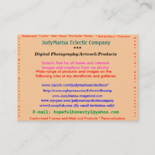 Tarjeta De Visita JudyMarisa Eclectic Company, fotografía de