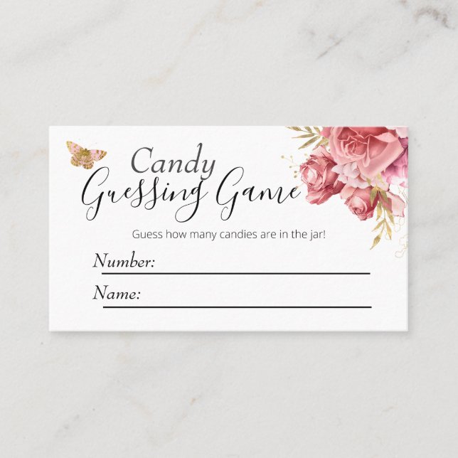 Tarjeta De Visita Juego de adivinanzas de candy de Baby Shower sobre (Anverso)