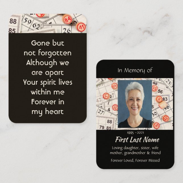 Tarjeta De Visita Juego de bingo Keepsake Memory Photo Prayer (Anverso / Reverso)