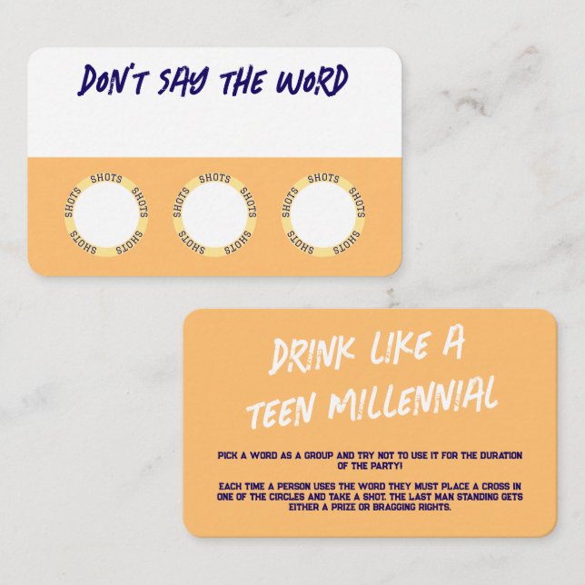 Tarjeta De Visita Juegos De Beber Divertido Para Fiestas (Anverso / Reverso)