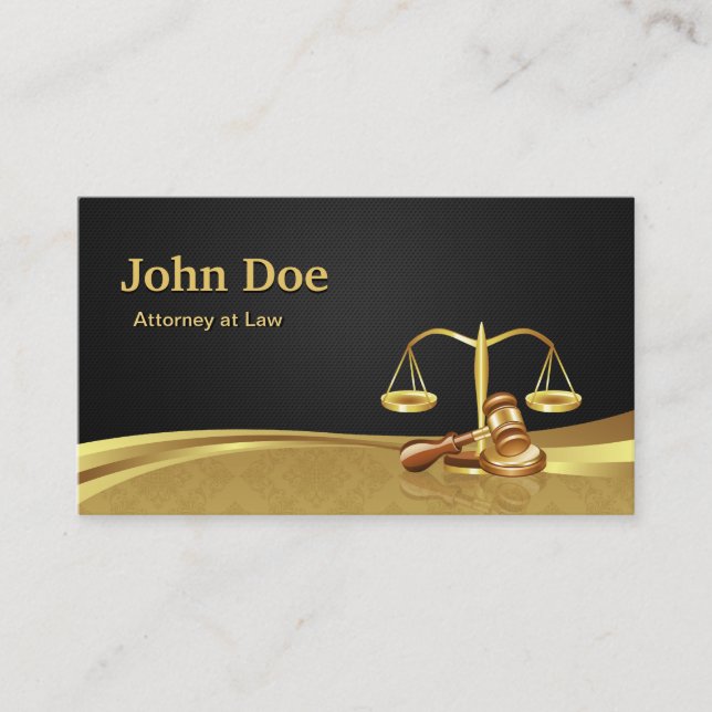 Tarjeta De Visita Juez abogado Elegante Damasco de Oro Negro (Anverso)