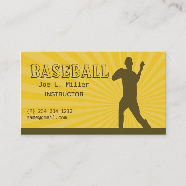 Tarjeta De Visita Jugador de béisbol, entrenador de béisbol, escuela (Anverso)
