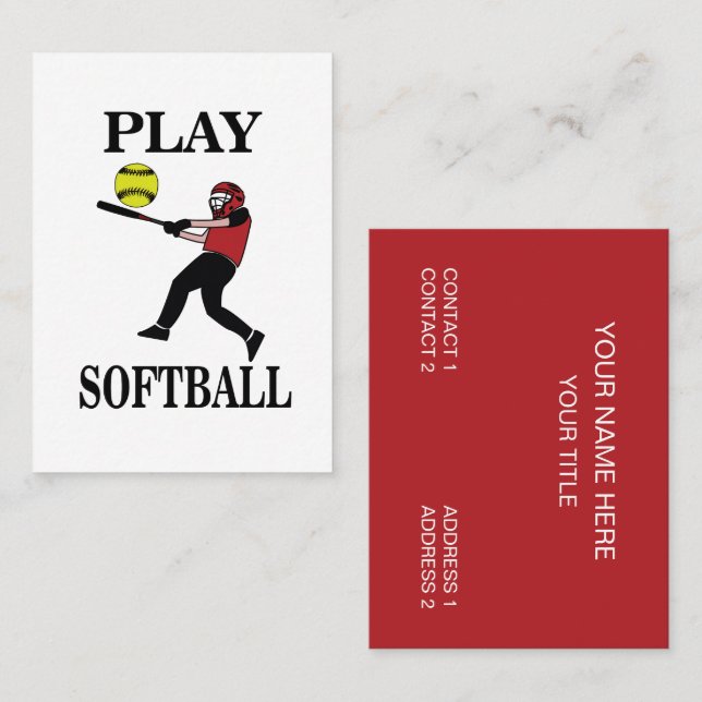 Tarjeta De Visita Jugador de Softbol Juega a Softball (Anverso / Reverso)