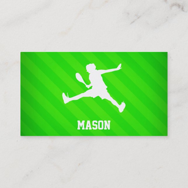 Tarjeta De Visita Jugador de tenis; Neon Green Stripes (Reverso)