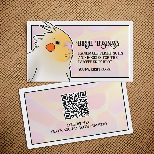 Tarjeta De Visita Juguete de juguete de loro para criadores de aves  (Cute cockatiel business cards with QR code)