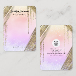 Tarjeta De Visita Juguete portador pendientes rosa purpurina de oro 