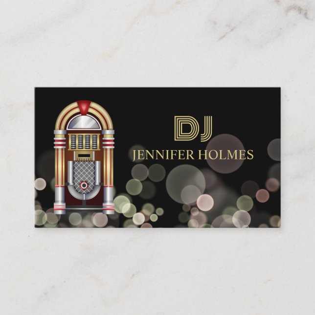 Tarjeta De Visita Jukebox Bokeh Light DJ Black Business C (Anverso)