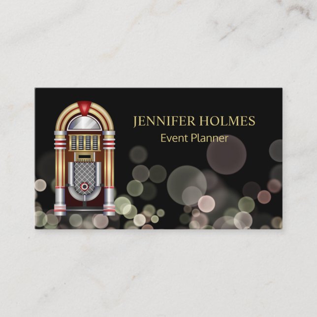 Tarjeta De Visita Jukebox Bokeh Light Event Planner Black (Anverso)