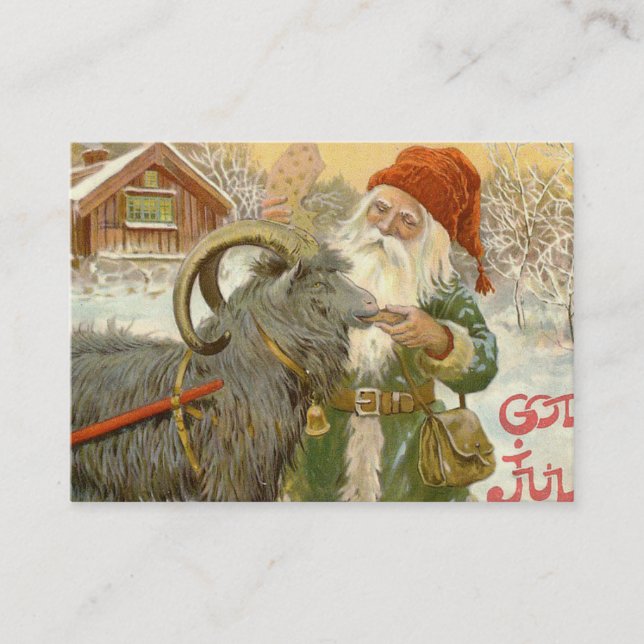 Tarjeta De Visita Jultomten alimenta a Yule Goat con una galleta (Anverso)