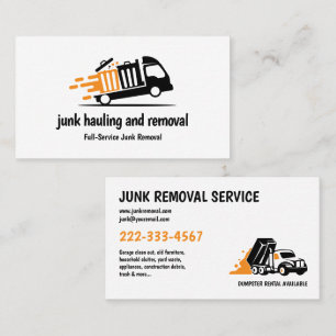 TARJETA DE VISITA JUNK HAULING TRASH REMOVAL NARANJA NEGRO