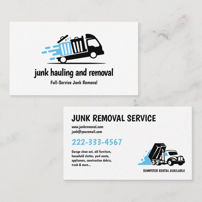 TARJETA DE VISITA JUNK HAULING TRASH REMOVING BLUE BLACK (Anverso / Reverso)