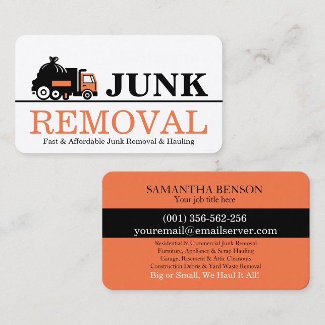 Tarjeta De Visita Junk Removal & Hauling (Anverso / Reverso)