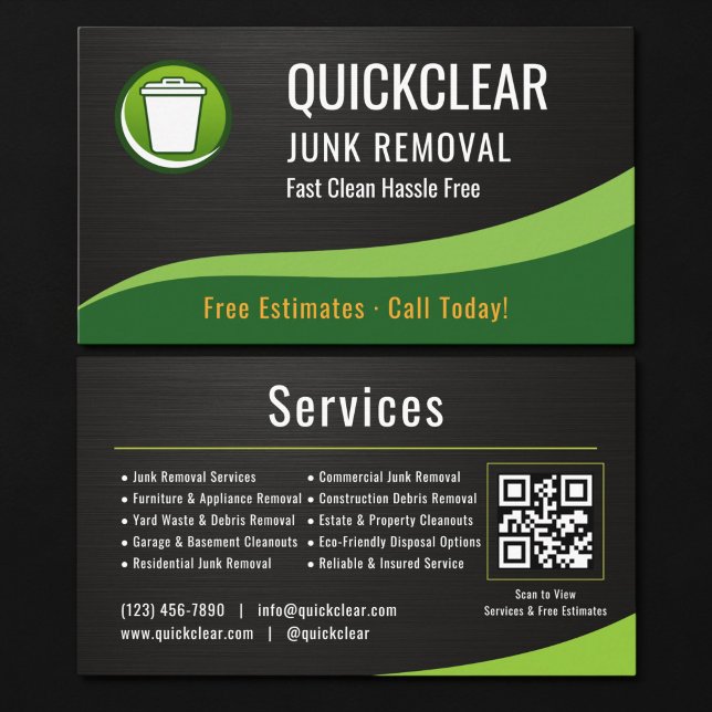 Tarjeta De Visita Junk Removal QR Code Metallic (Subido por el creador)