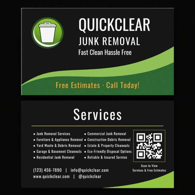Tarjeta De Visita Junk Removal QR Code Professional (Subido por el creador)
