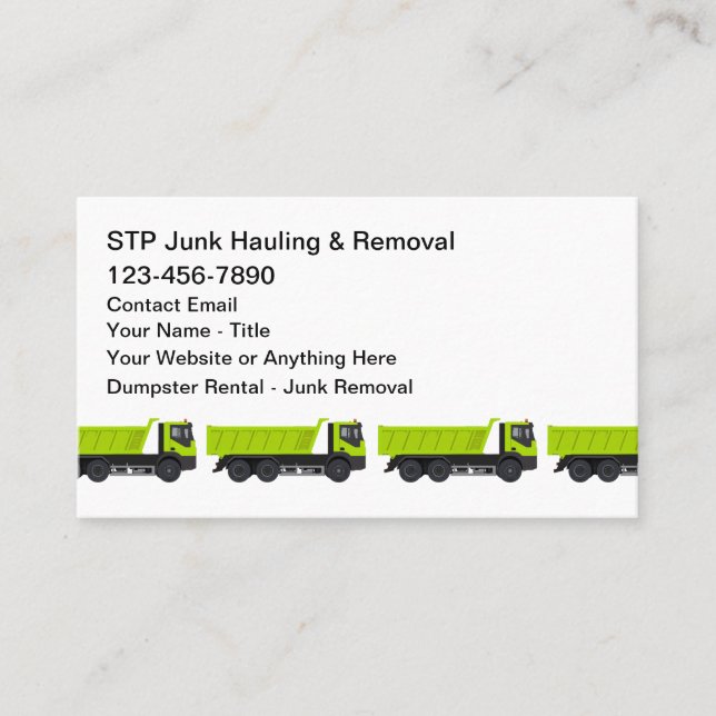 Tarjeta De Visita Junk Removal Trash Hauling Theme (Anverso)