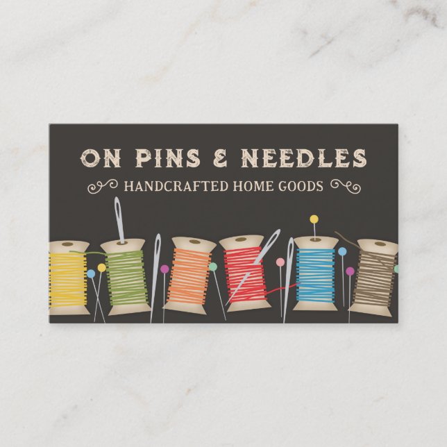 Tarjeta De Visita Juntas de alfileres de hilo, agujas cosiendo tarje (Anverso)