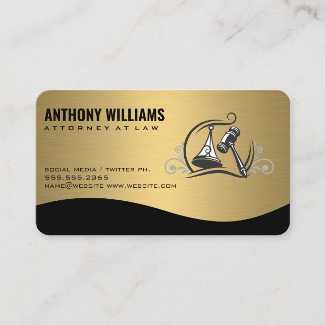 Tarjeta De Visita Justice Law Logo | Gold Metallic (Anverso)