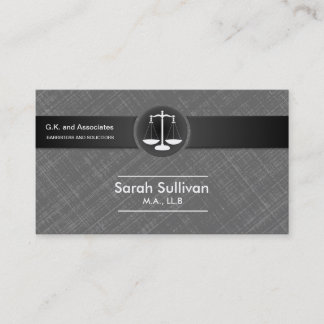 Tarjeta De Visita Justicia negra gris elegante de la escala de la