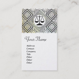 Tarjeta De Visita JUSTICIA, OFICINA JURÍDICA, ABOGADO DAMASK Blanco 