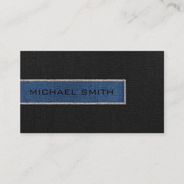 Tarjeta De Visita Jute rústico monograma negro y azul Burlap (Anverso)