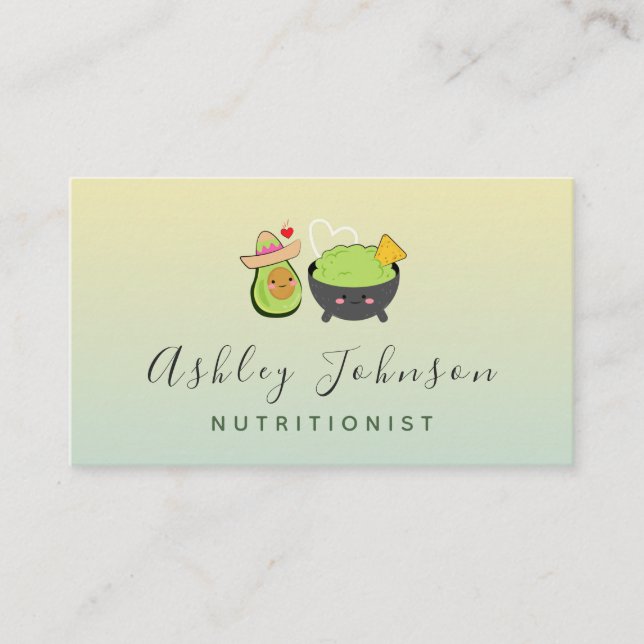 Tarjeta De Visita Kawaii Aguacate y Guacamole Nutricionista (Anverso)