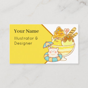 Tarjeta De Visita Kawaii Hamster Gigante Sundae - Helado de Verano &