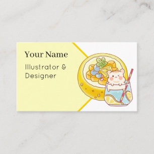 Tarjeta De Visita Kawaii Hamster Limonada y Postre de Melón - Verano